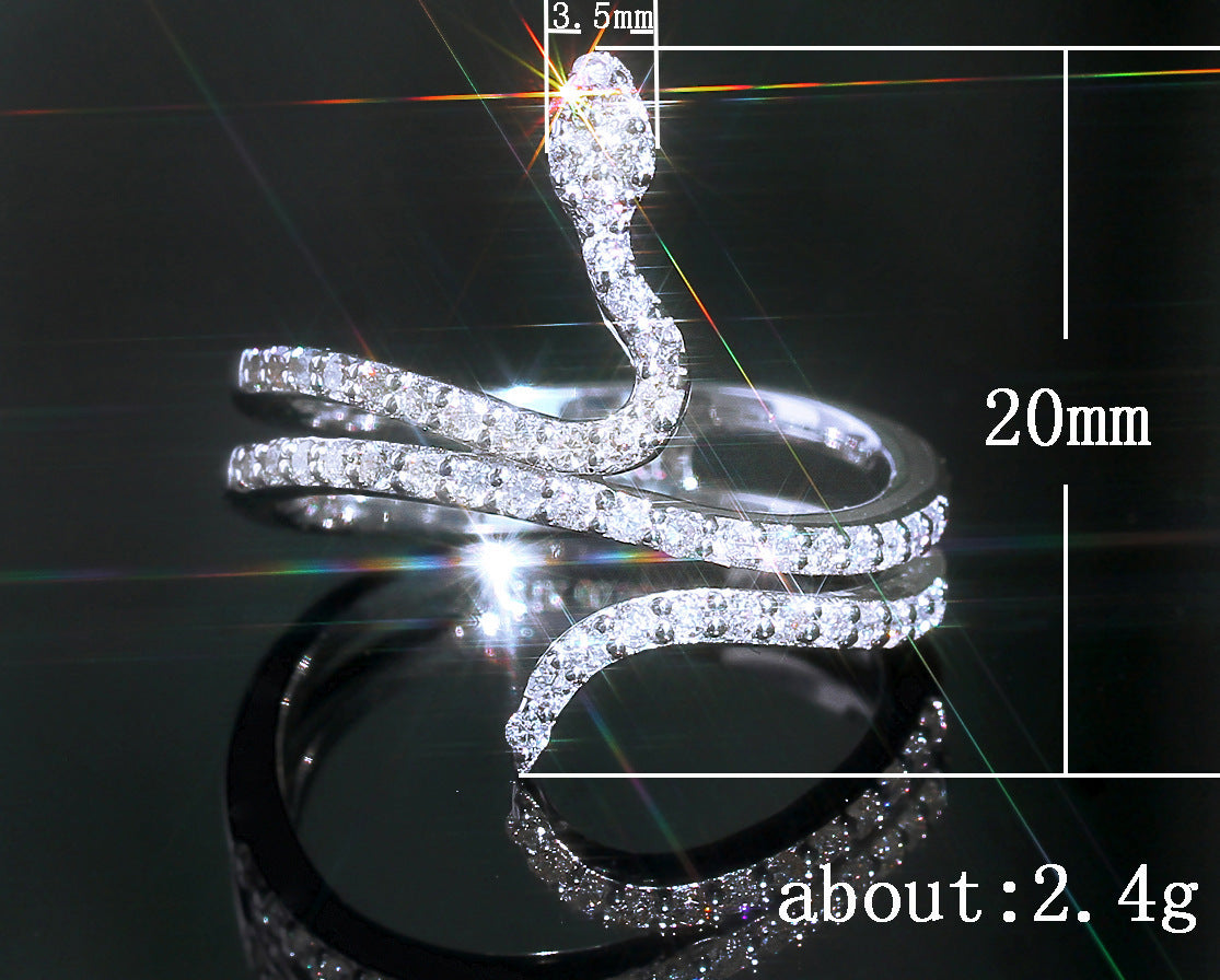 Women's Snake Ring with Sparkling Diamonds and Micro Zircon