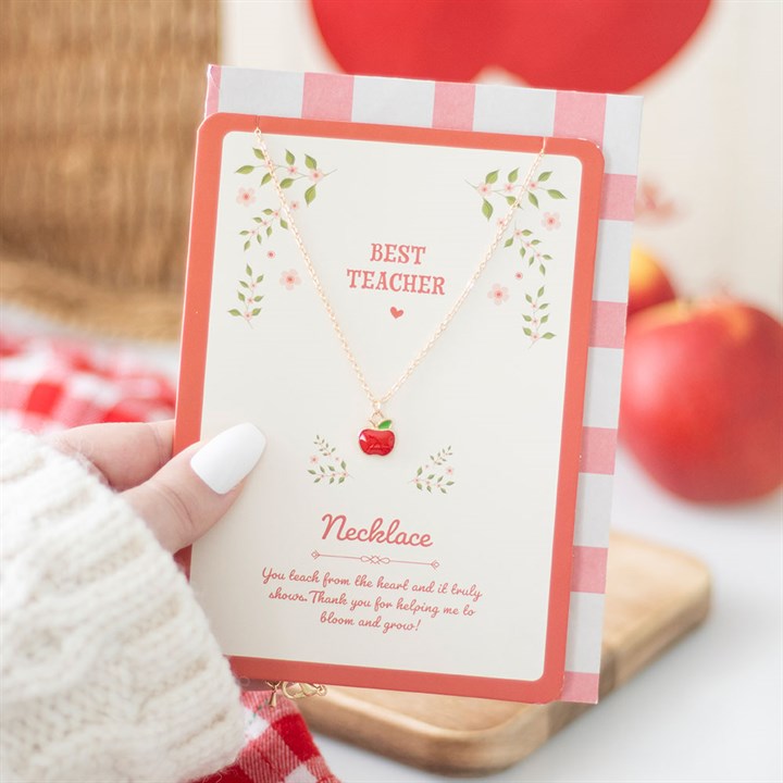 Best Teacher Apple Necklace on Greeting Card