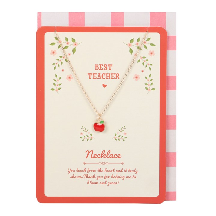 Best Teacher Apple Necklace on Greeting Card