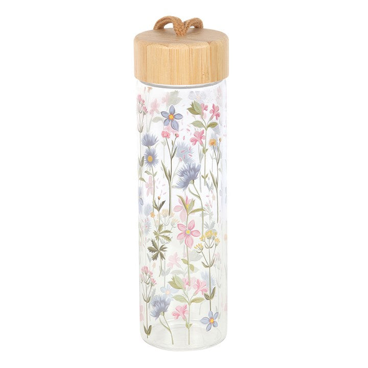 Floral Print Glass Water Bottle