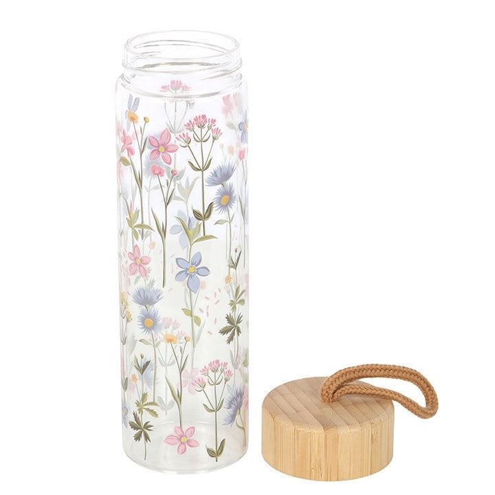 Floral Print Glass Water Bottle