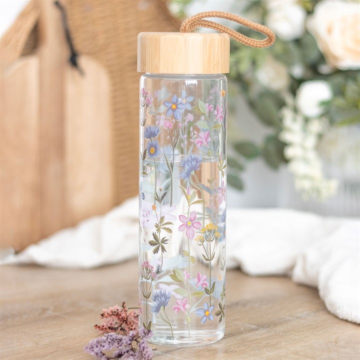 Floral Print Glass Water Bottle