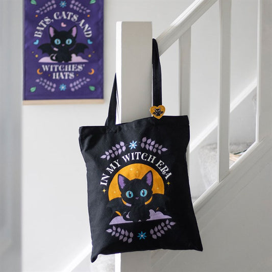 In My Witch Era Bat Cat Polycotton Tote Bag with Enamel Pin