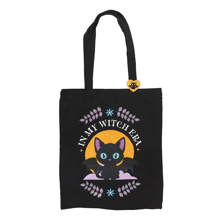 In My Witch Era Bat Cat Polycotton Tote Bag with Enamel Pin