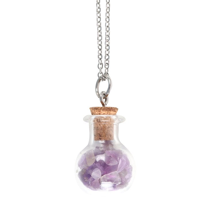 Calming Amethyst Crystal Chip Potion Bottle Necklace