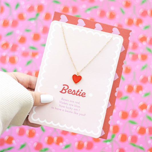 Bestie Enamel Heart Necklace Greeting Card