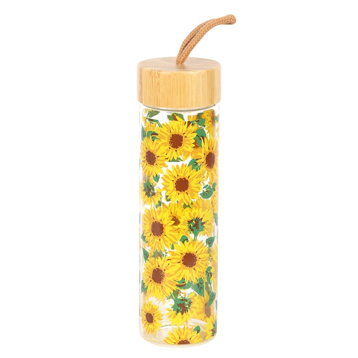 Sunflower Print Glass Water Bottle