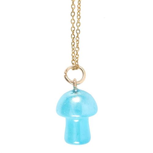 Blue Aura Crystal Mushroom Necklace Greeting Card