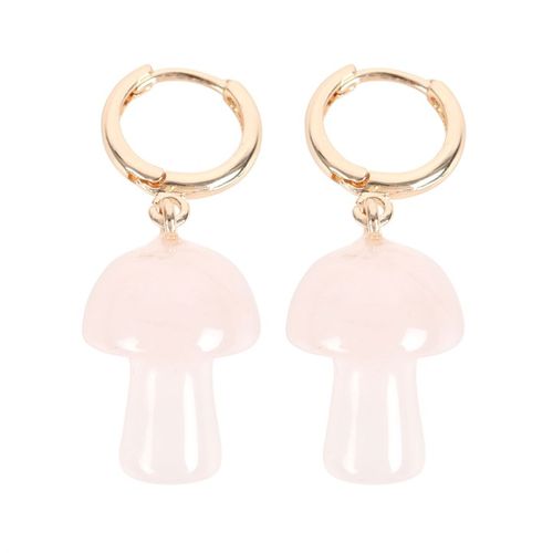 Rose Quartz Crystal Mushroom Earrings