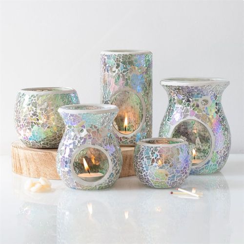 Small Light Blue Iridescent Crackle Oil Burner and Wax Warmer