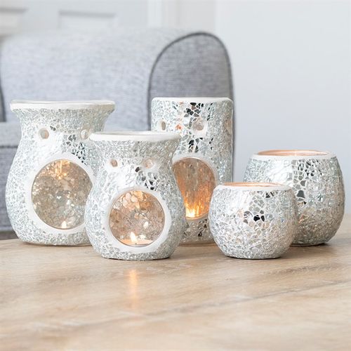 Large Silver Crackle Oil Burner and Wax Warmer