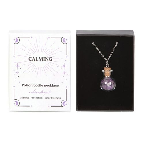 Calming Amethyst Crystal Chip Potion Bottle Necklace