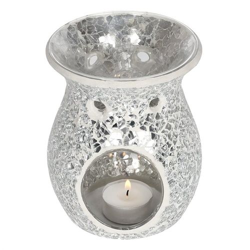 Large Silver Crackle Oil Burner and Wax Warmer