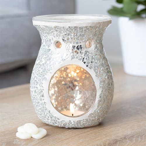 Large Silver Crackle Oil Burner and Wax Warmer