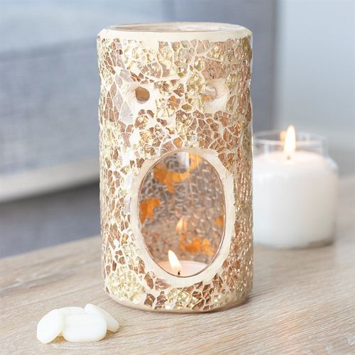 Gold Pillar Crackle Glass Oil Burner and Wax Warmer