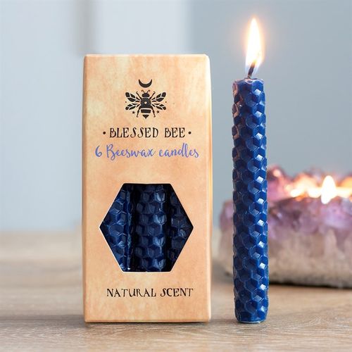 Set of 6 Blue Beeswax Spell Candles