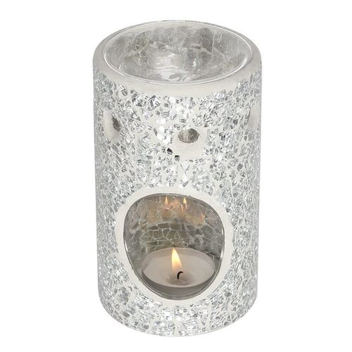 Silver Pillar Crackle Glass Oil Burner and Wax Warmer