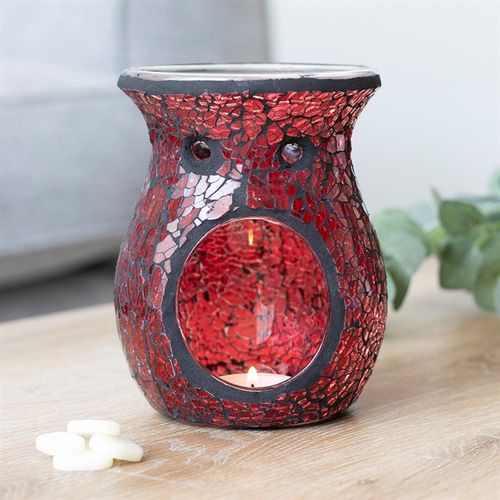 Large Red Crackle Glass Oil Burner and Wax Warmer